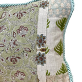 Kiran - Linen Patchwork Hand-Blocked Pillow