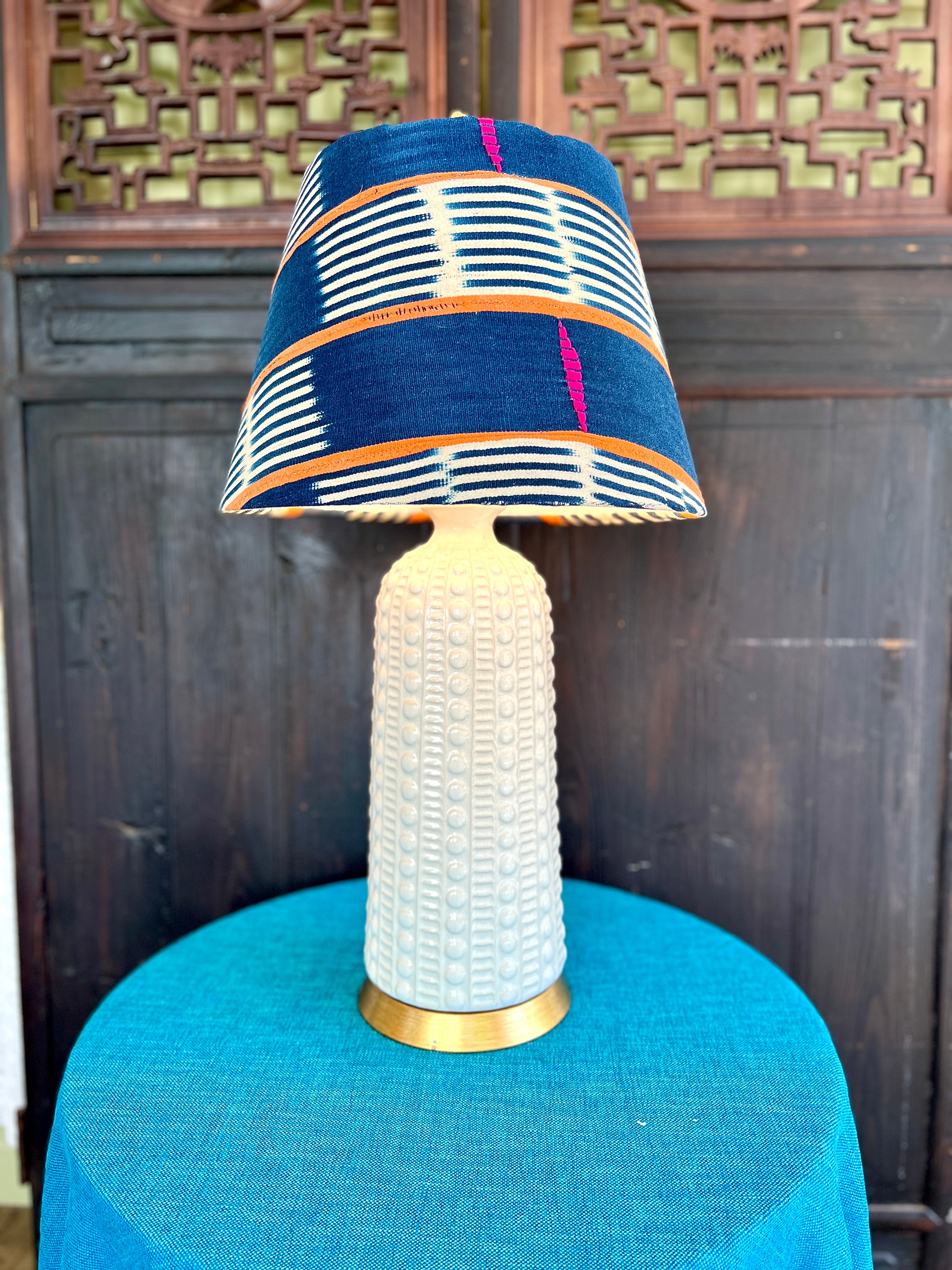 Sade / Blue Striped African Mud Cloth Bespoke Empire Lampshade