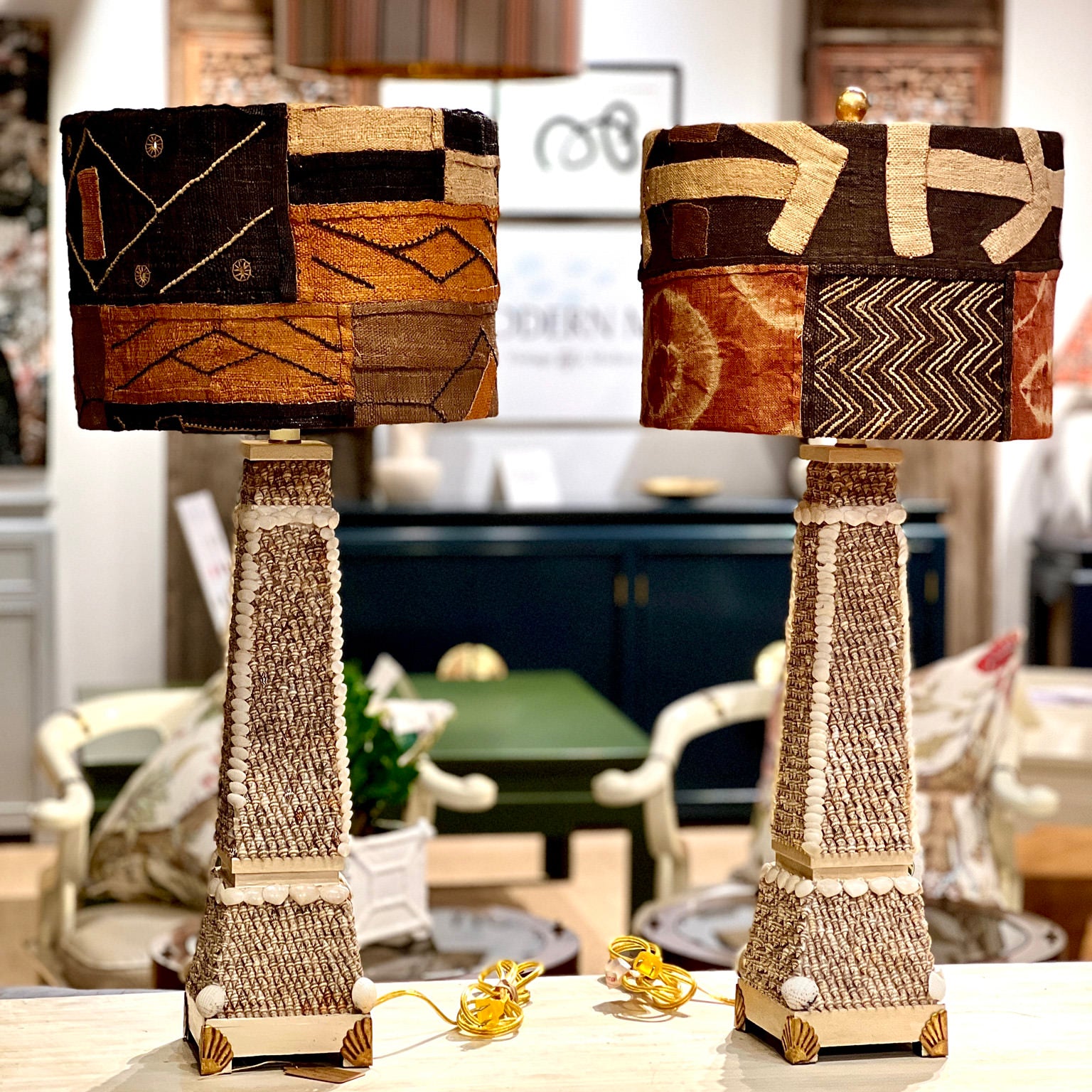 kuba cloth custom made lampshades on lamps