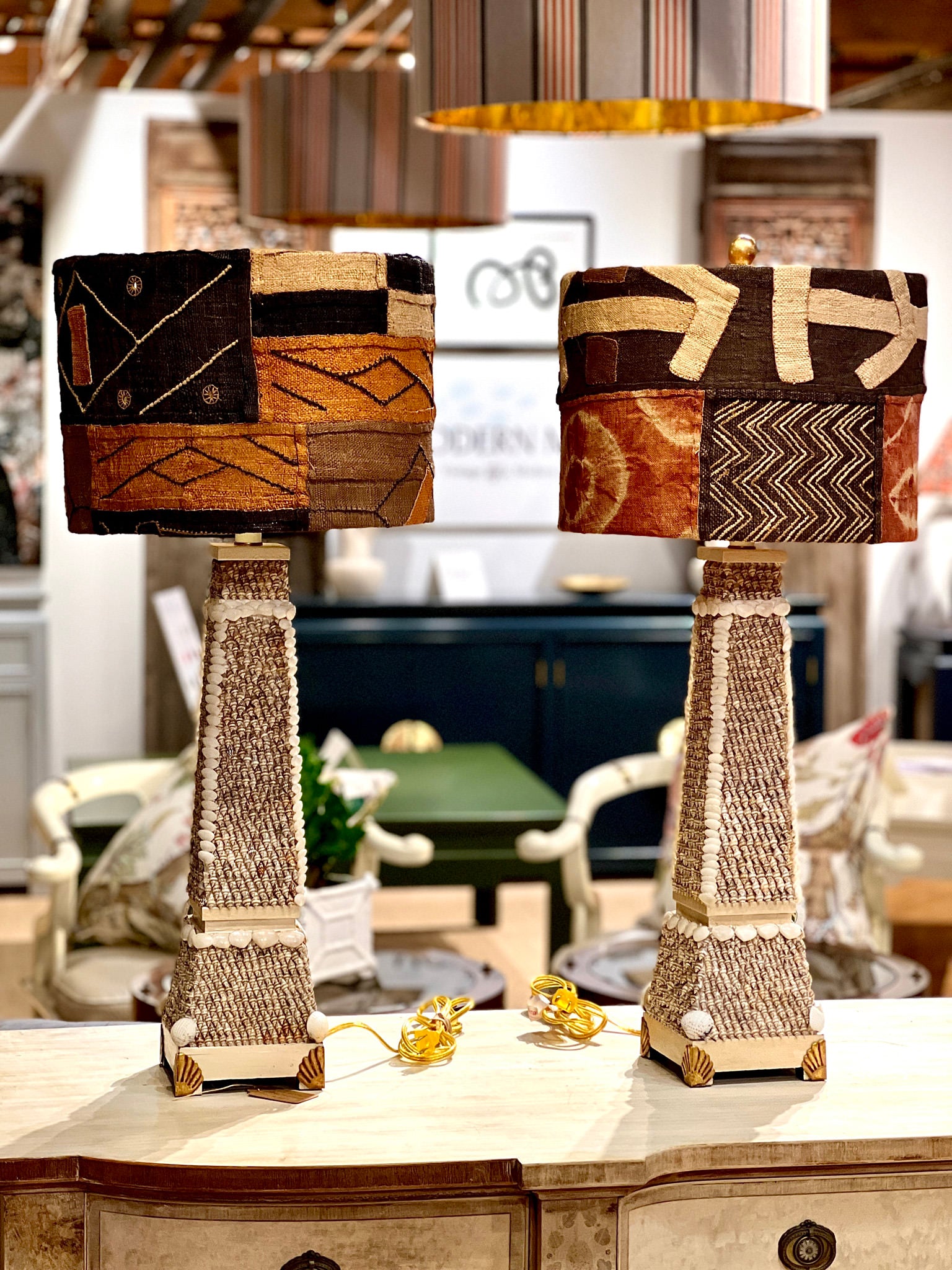 kuba cloth custom made lampshades on lamps