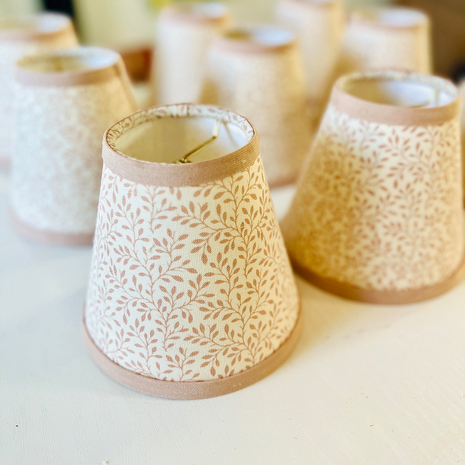 adorable small pink and beige chandelier lampshades