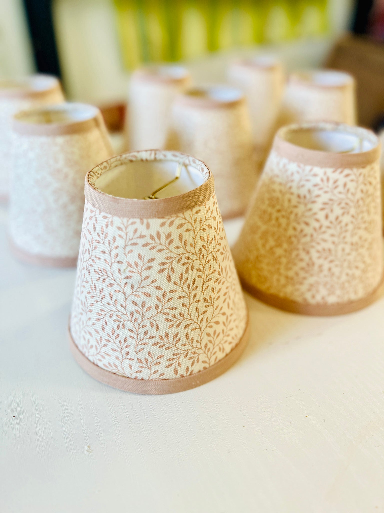 adorable small pink and beige chandelier lampshades