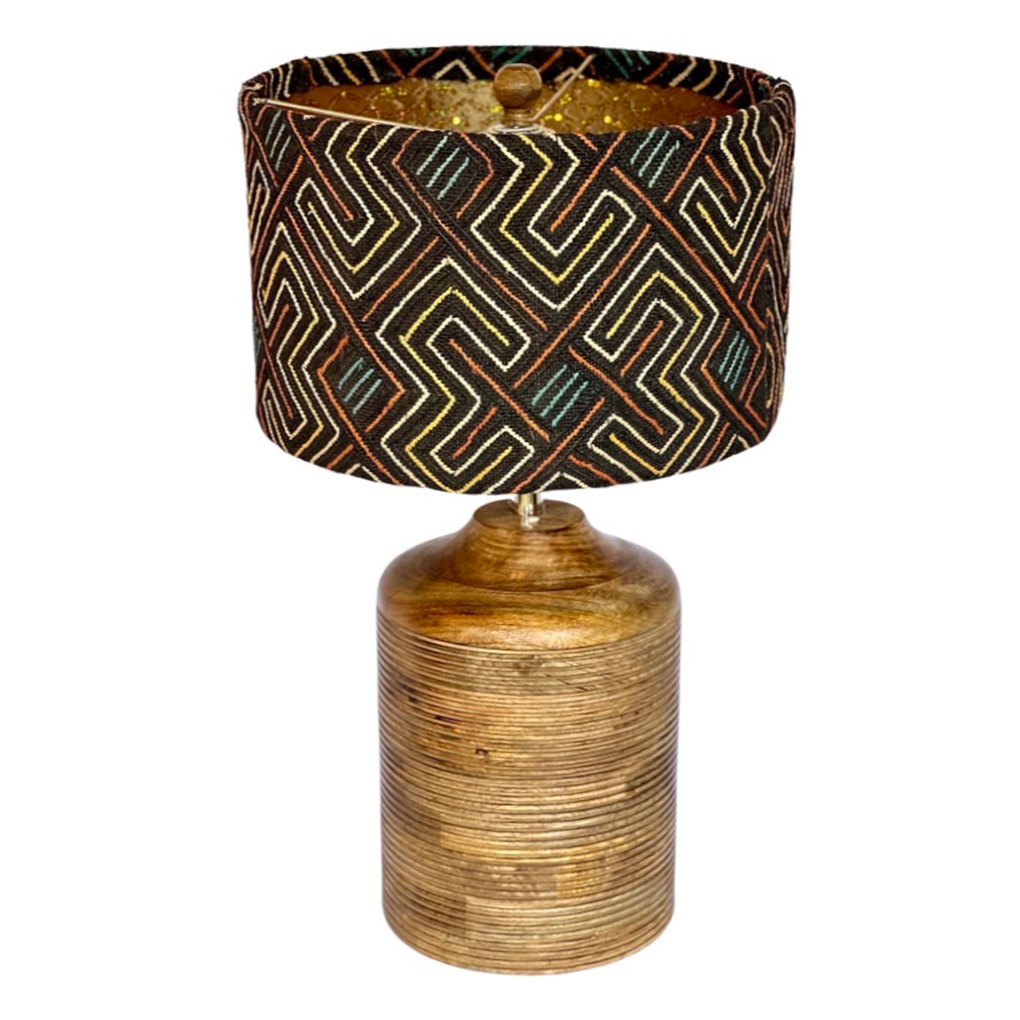 black, blue and dark brown custom made lampshade on gold lamp