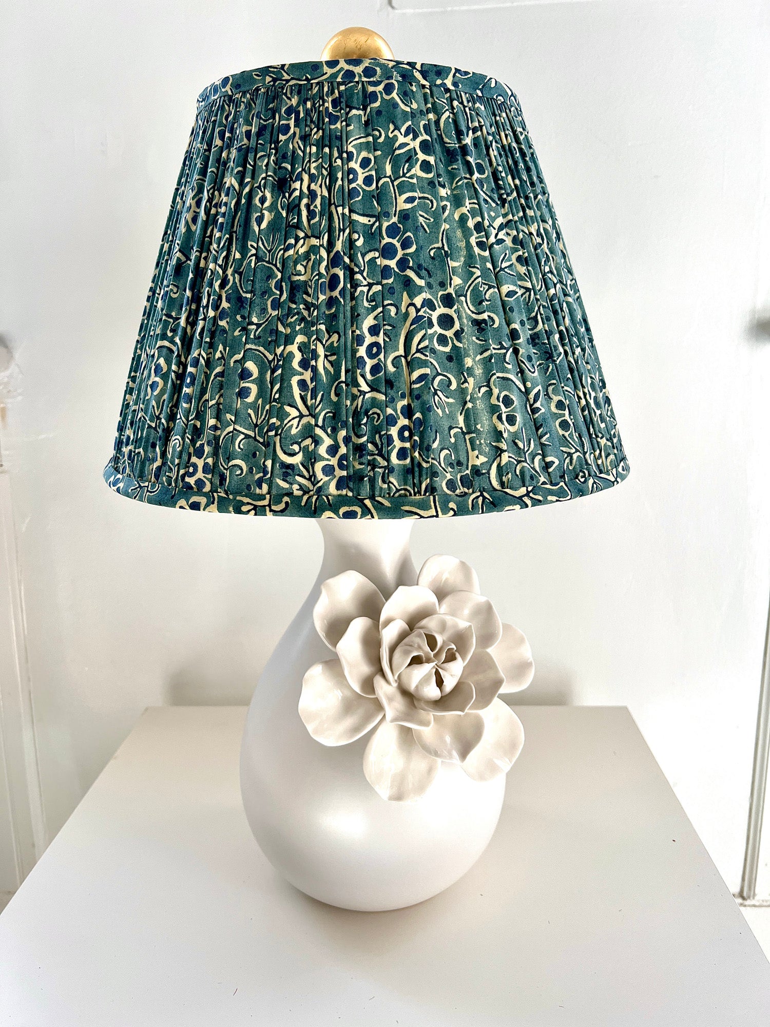 Ellie Empire - Blue and Cream Pleated Empire Lamp Shade