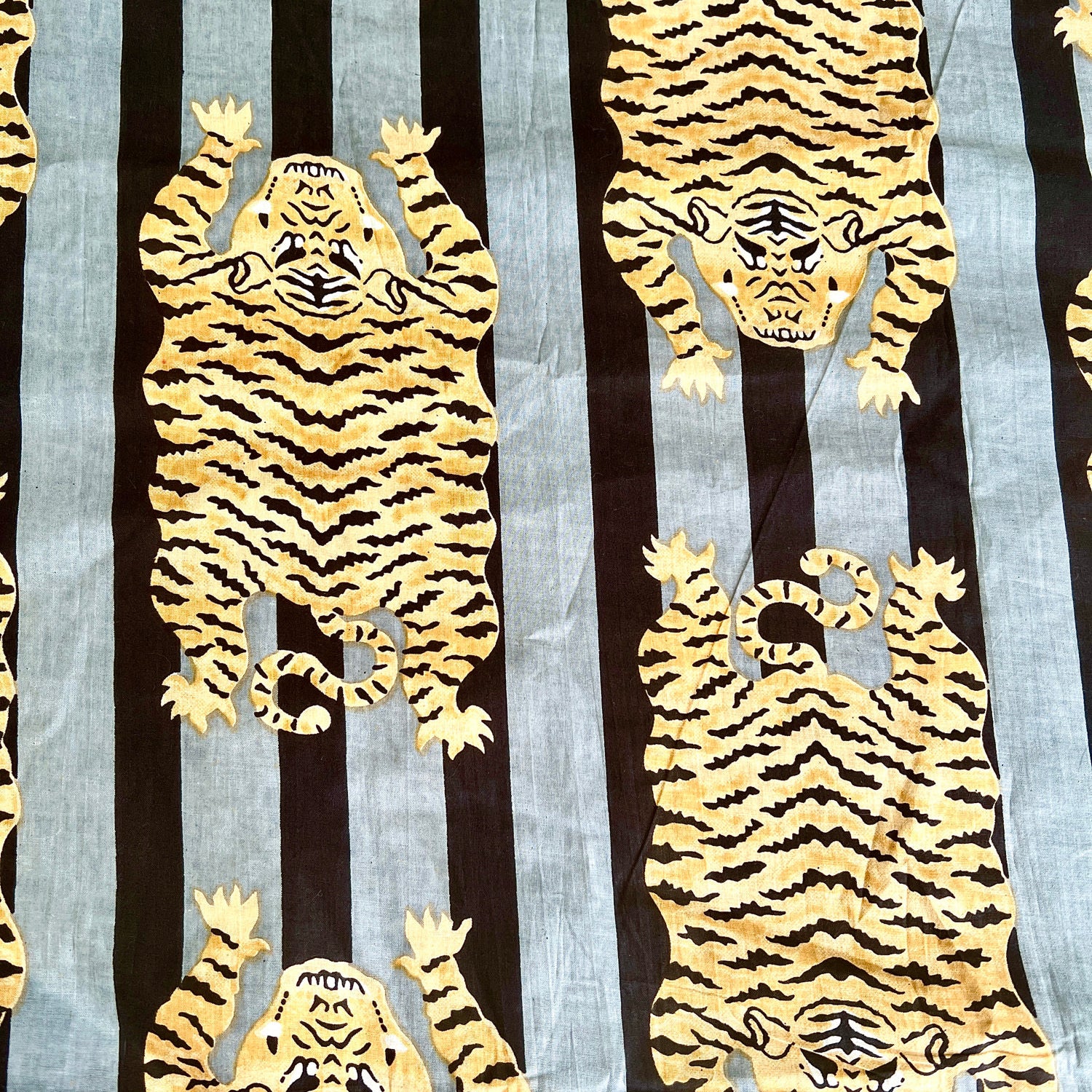 blue stripes and tiger fabric