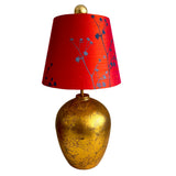 Cotton Sprig / Iridescent Orange Dupioni Silk Empire Lampshade by Paige Hathaway ThornGold Leaf Metal Jar Lamp