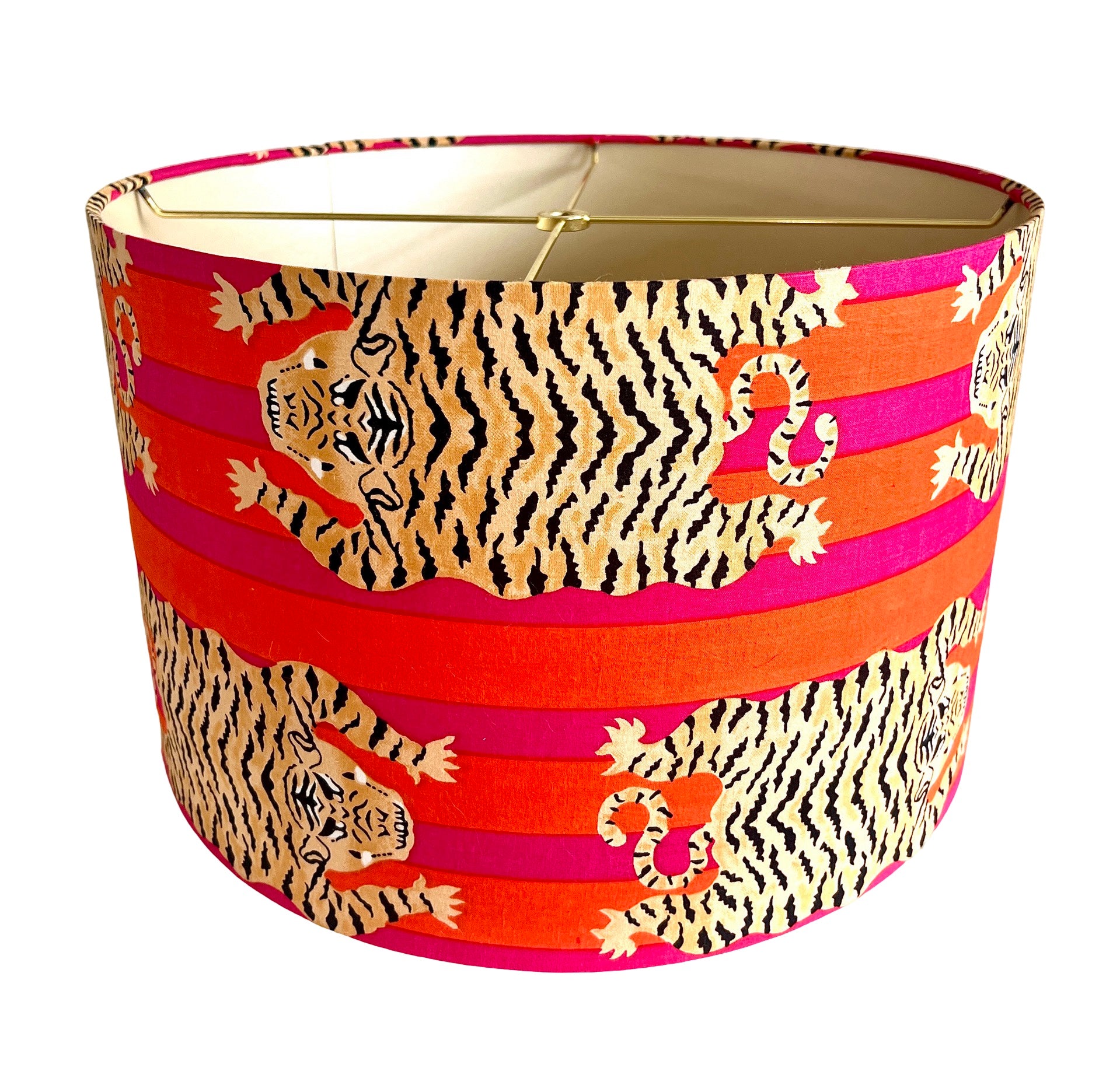 Katherine / Pink & Orange Striped Tiger Drum Lamp Shade