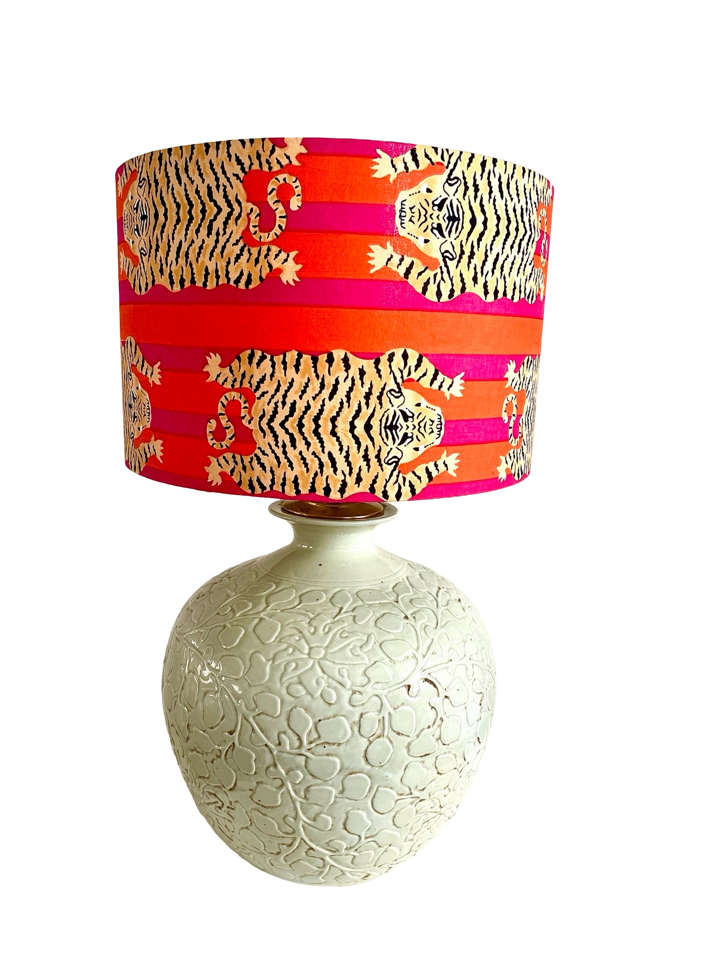 Katherine / Pink & Orange Striped Tiger Drum Lamp Shade