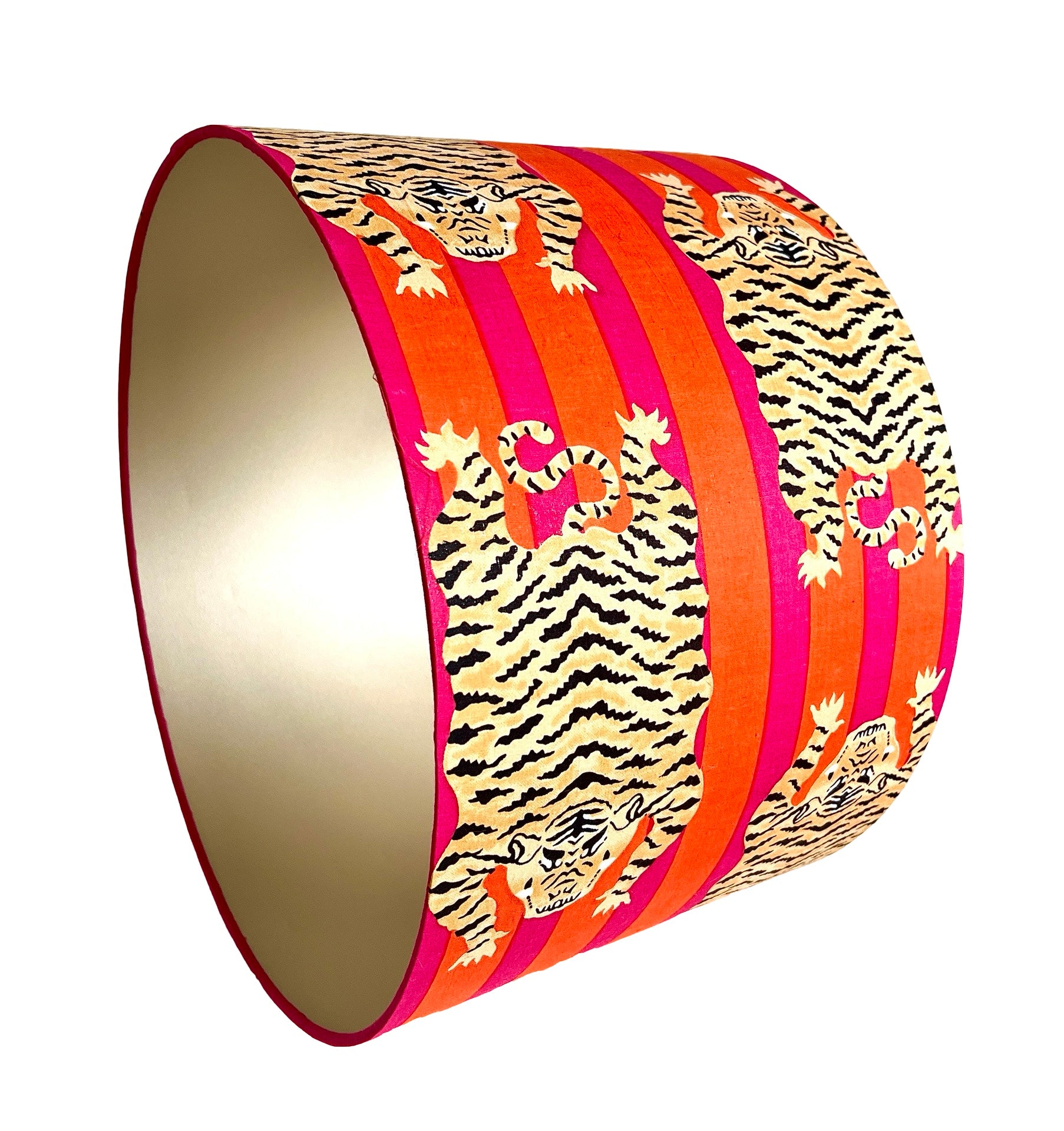 Katherine / Pink & Orange Striped Tiger Drum Lamp Shade