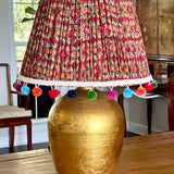 Amelia /  Red Pleated Indian Block Print Empire Lampshade w/ Tassel Trim