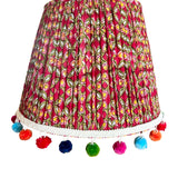 Amelia /  Red Pleated Indian Block Print Empire Lampshade w/ Tassel Trim