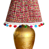 Amelia /  Red Pleated Indian Block Print Empire Lampshade w/ Tassel Trim