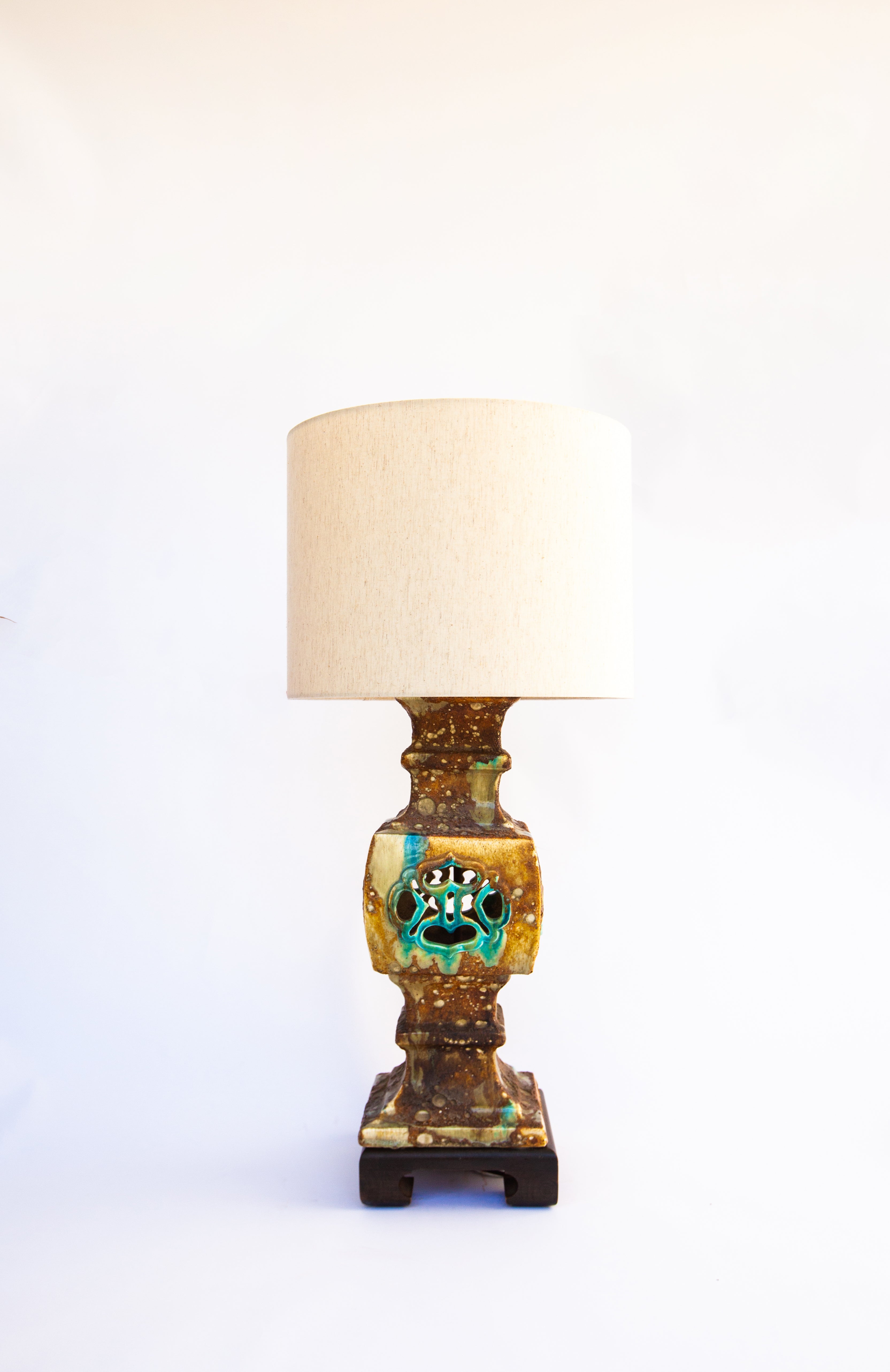 Large Midcentury Modern Glazed Turquoise Ceramic Lamp