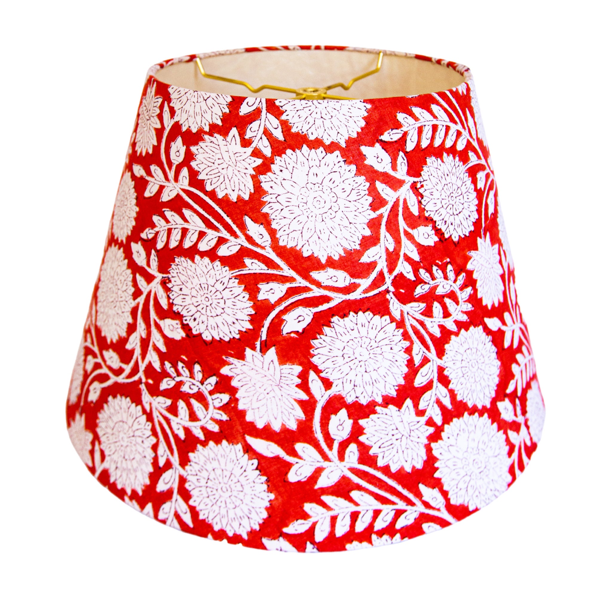 Angelica / Red and White Floral Block Print Empire Lamp Shade