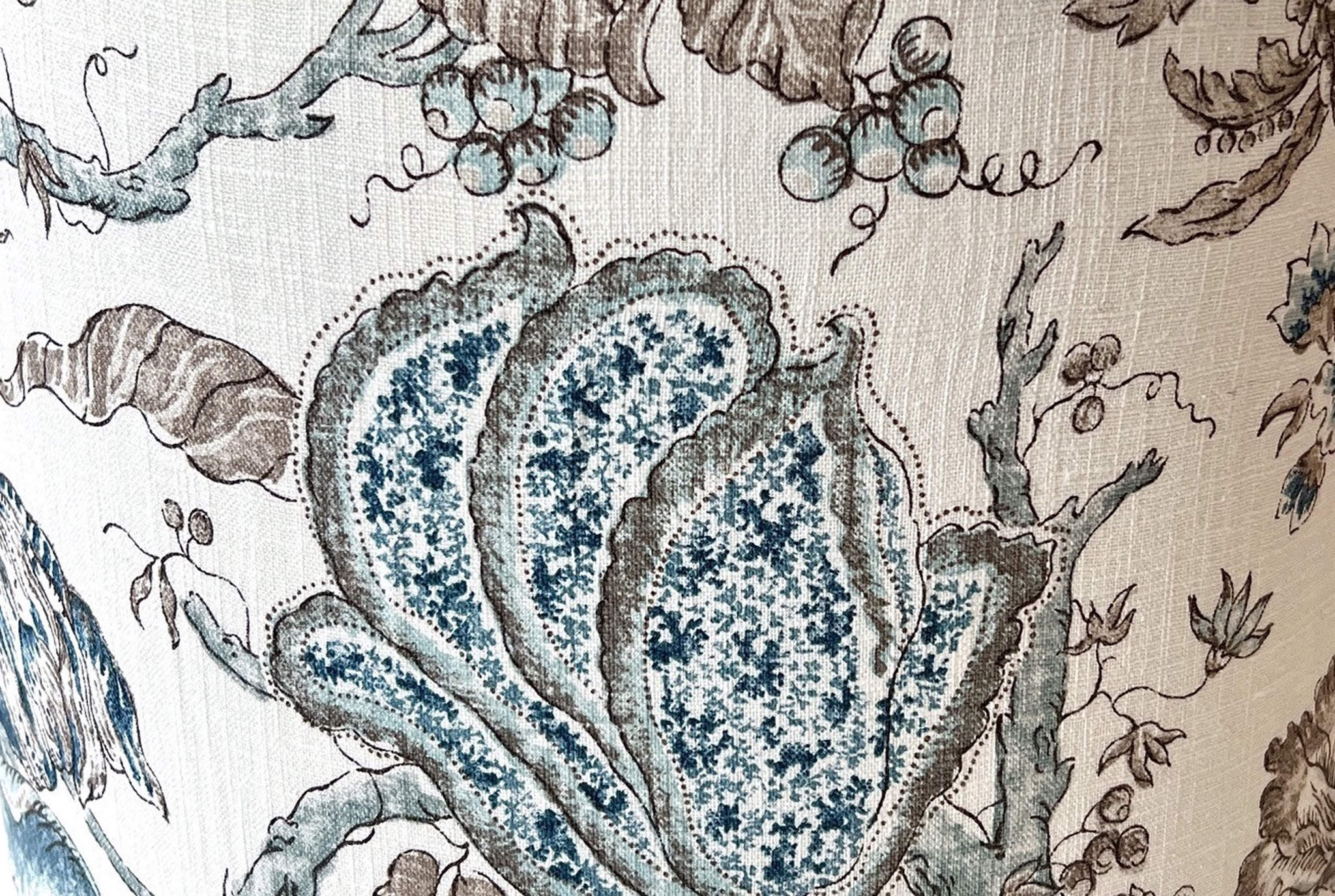 grey and blue flowers and design fabric