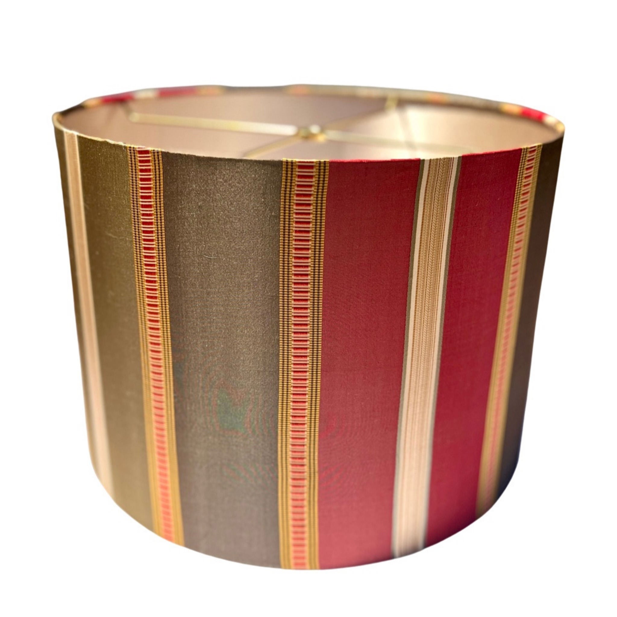Glennon – Red / Red & Gray Striped Silk Drum Bespoke Lampshade
