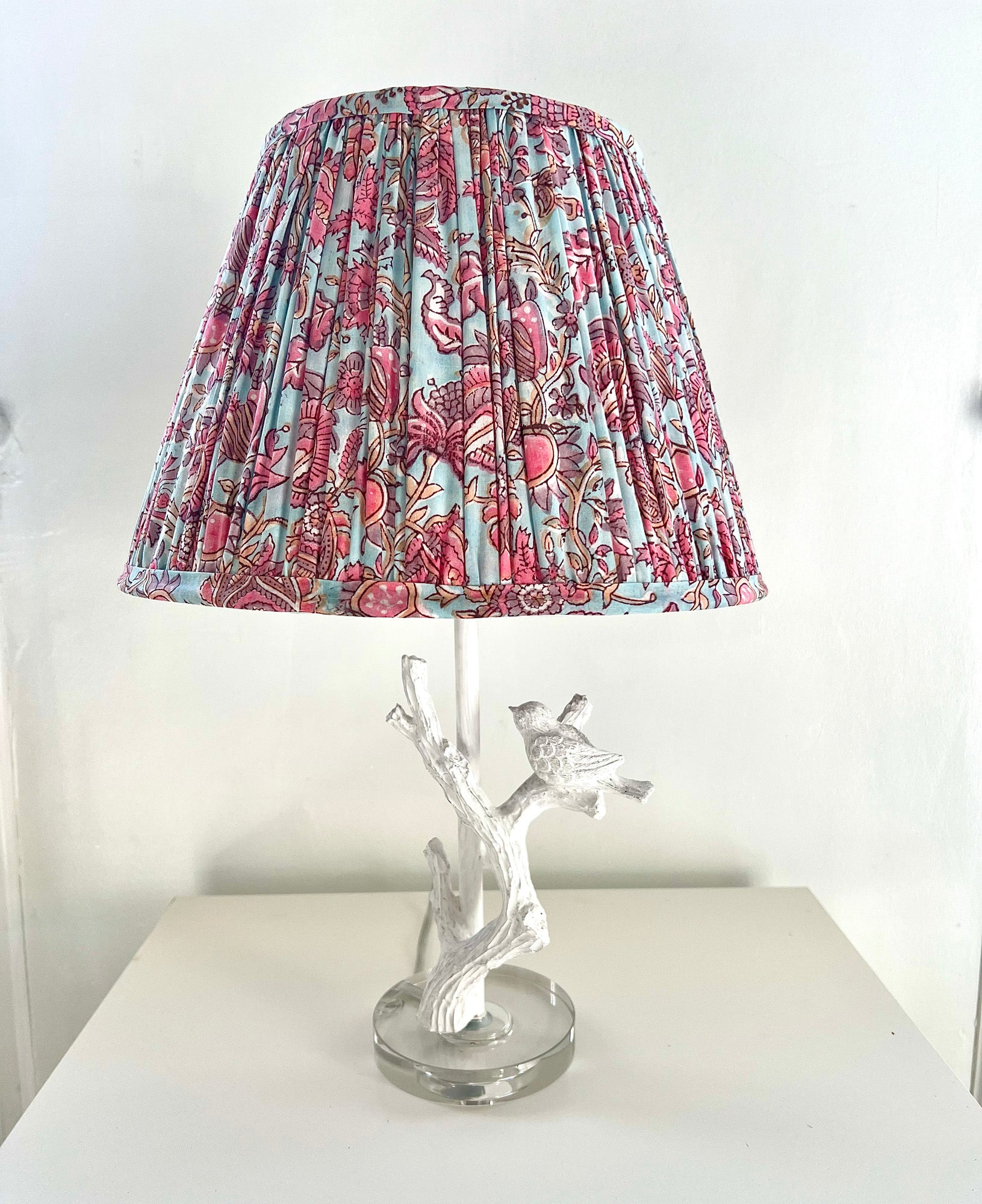 Grace / Blue and Pink Flowered Pleated Lamp Shade