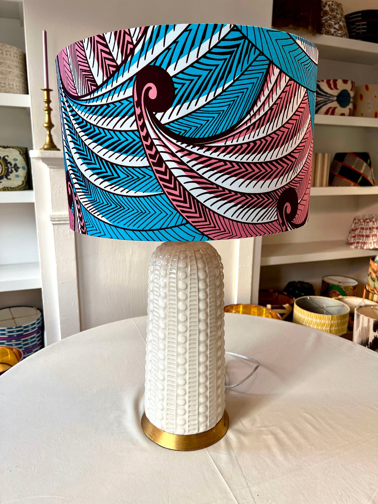 Hannah – Pink African Wave Double Sided Drum Lamp Shade