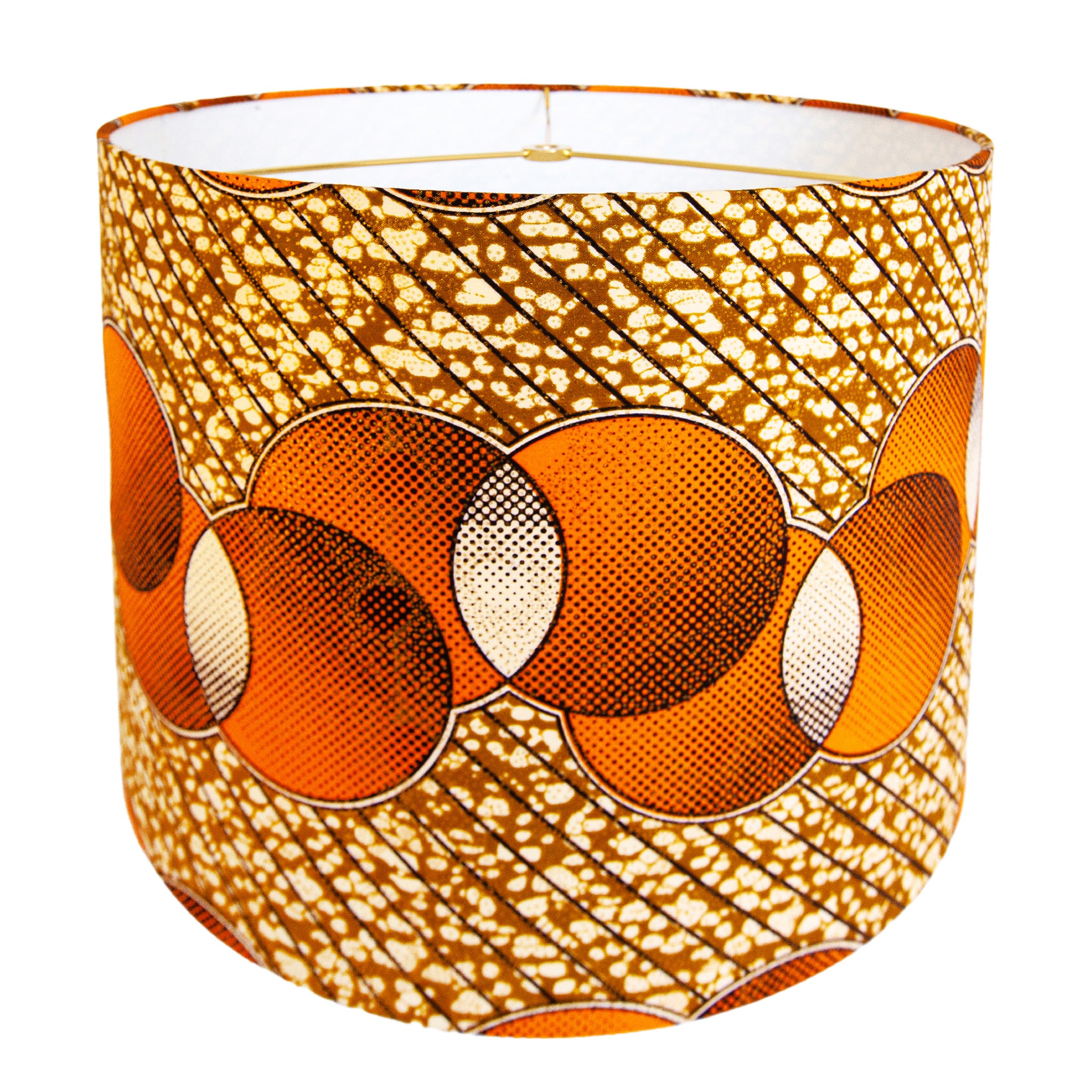 Iman / African Ankara Tribal Gold & Orange Drum Lamp Shade