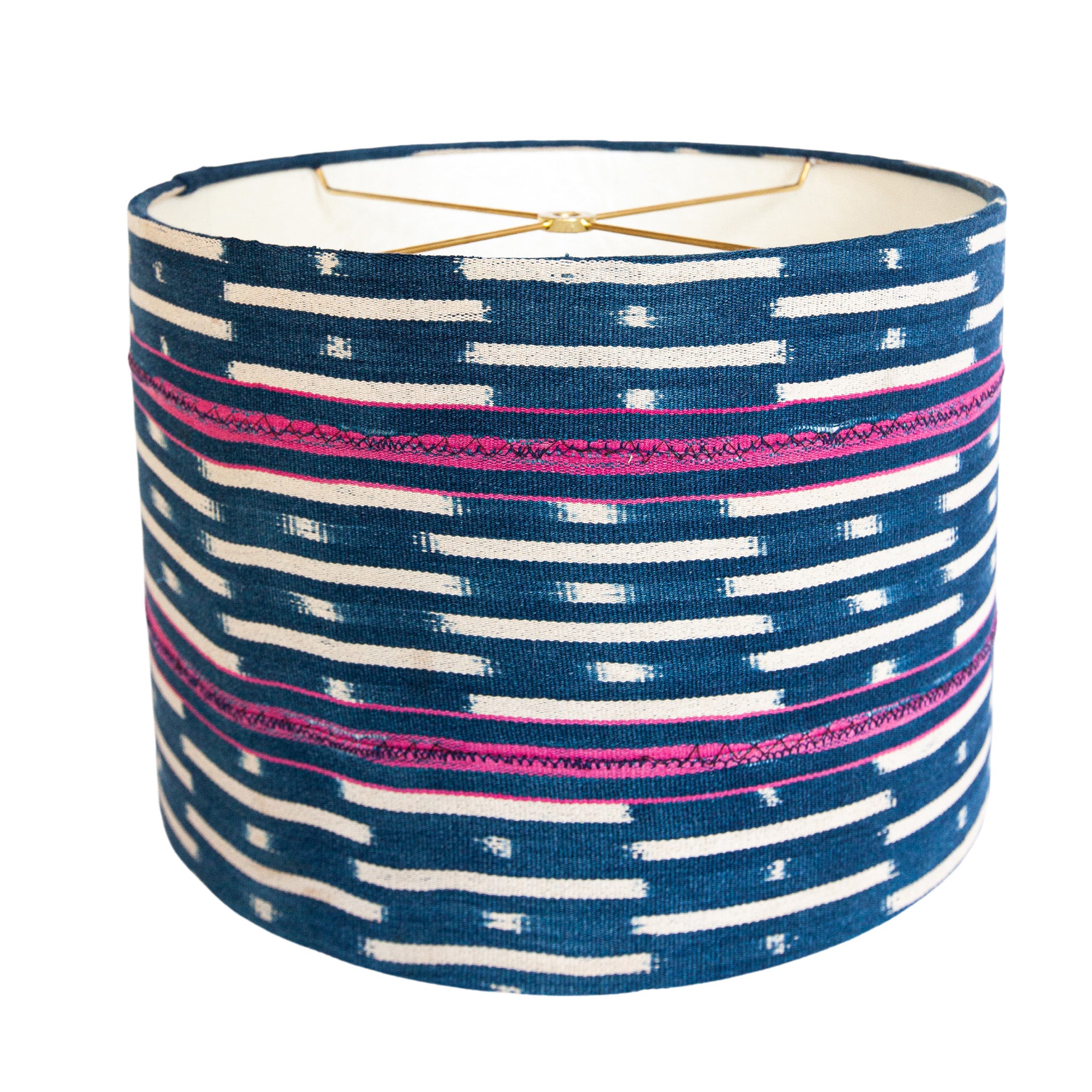 Jane / Blue Striped African Mud Cloth Drum Lamp Shade
