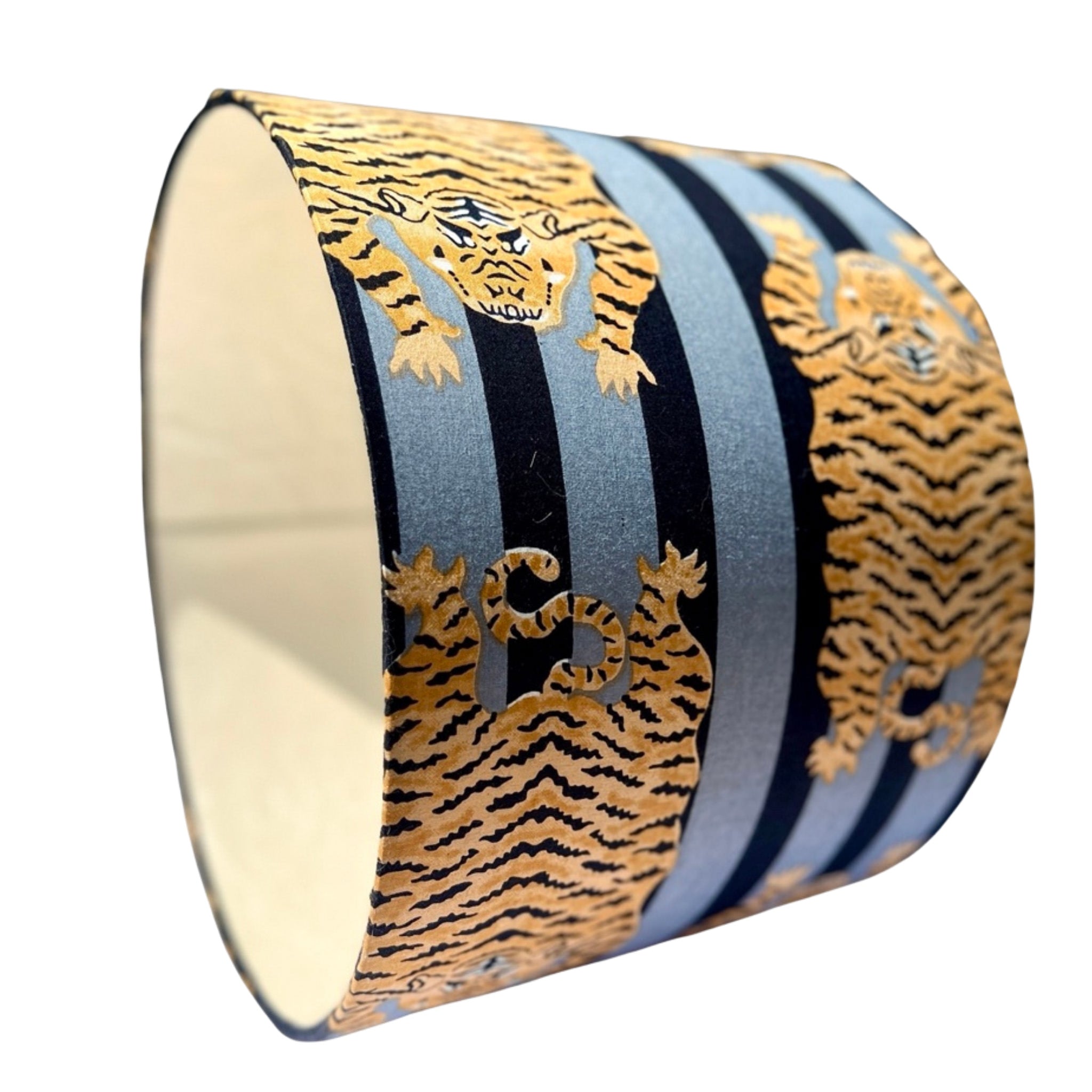 Katherine - Blue Two Toned Striped Tiger Drum Lamp Shade