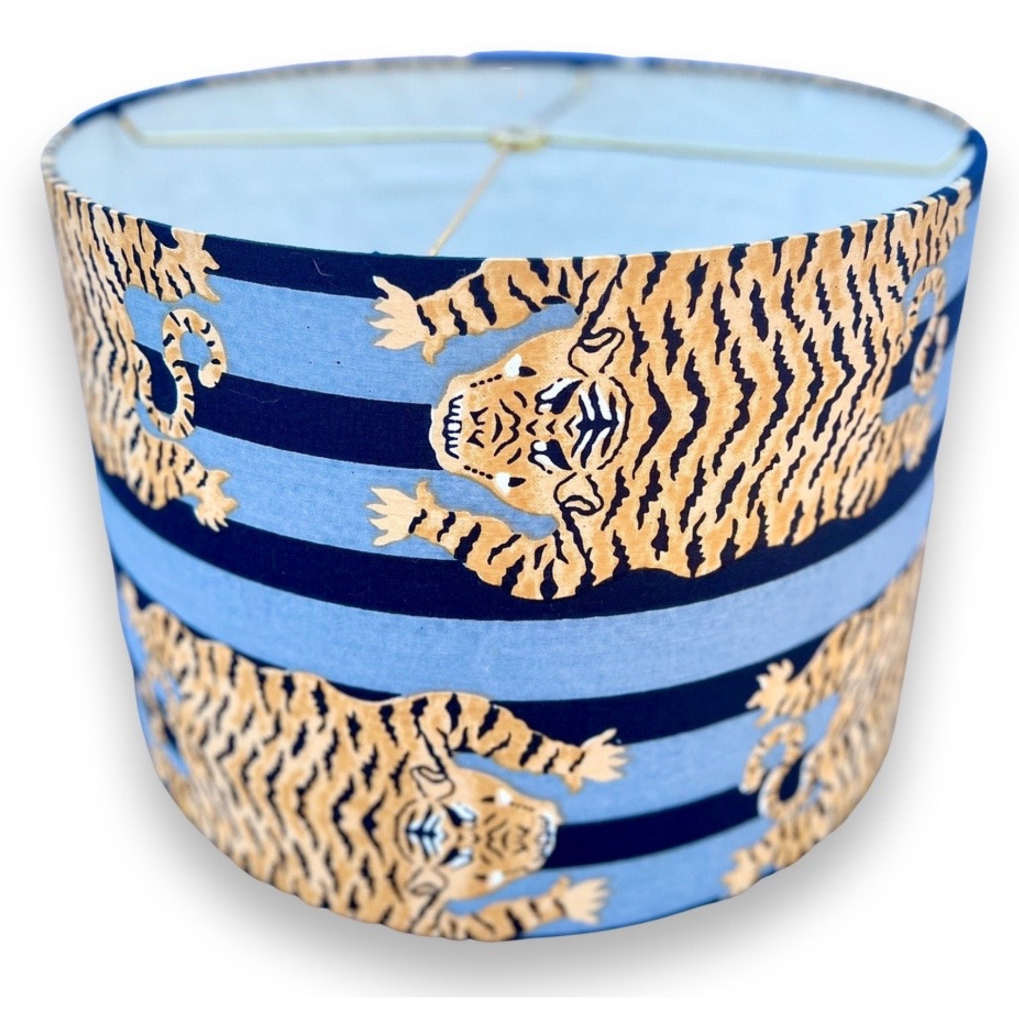 Katherine - Blue Two Toned Striped Tiger Drum Lamp Shade