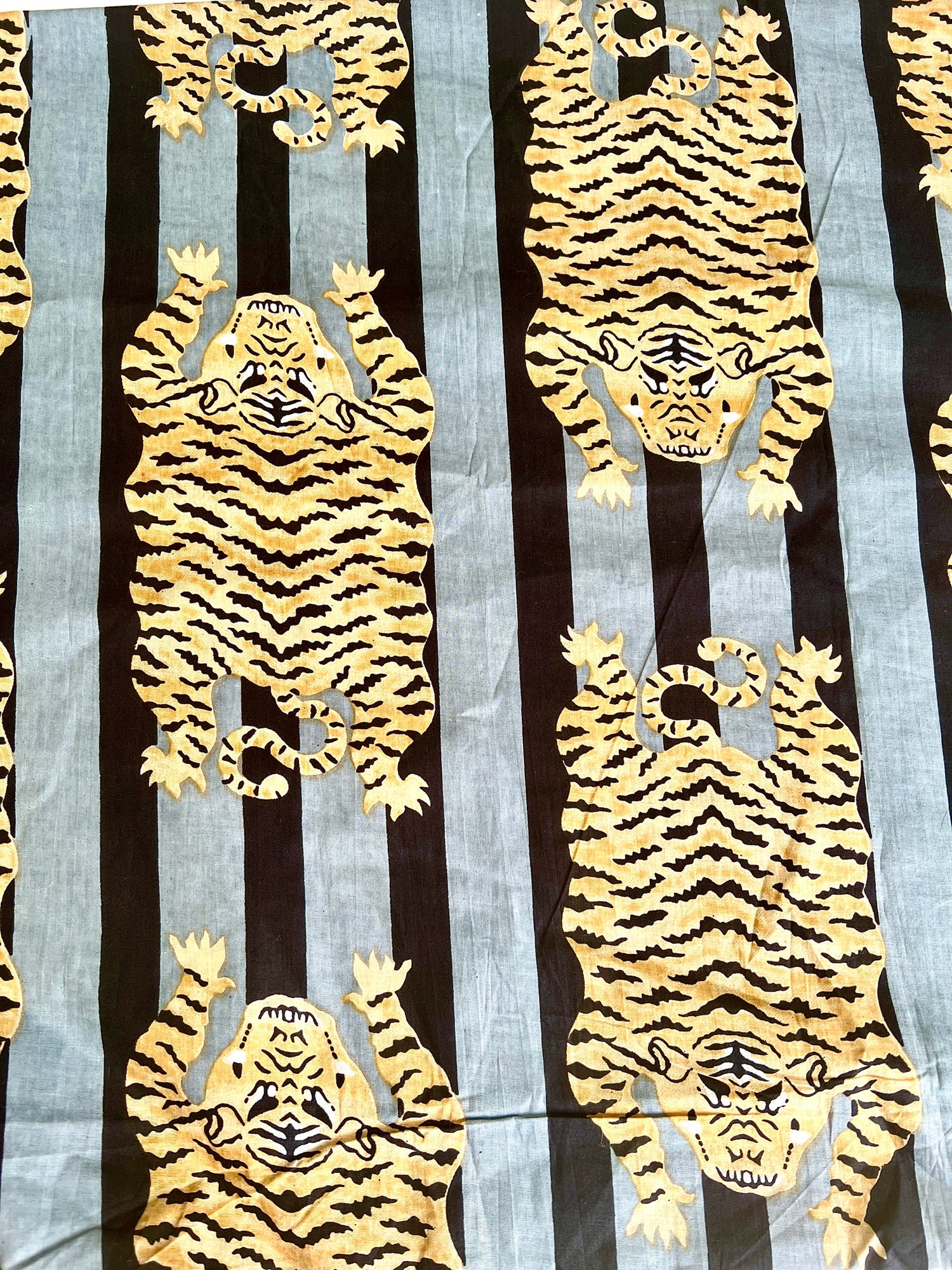 blue stripes and tiger fabric