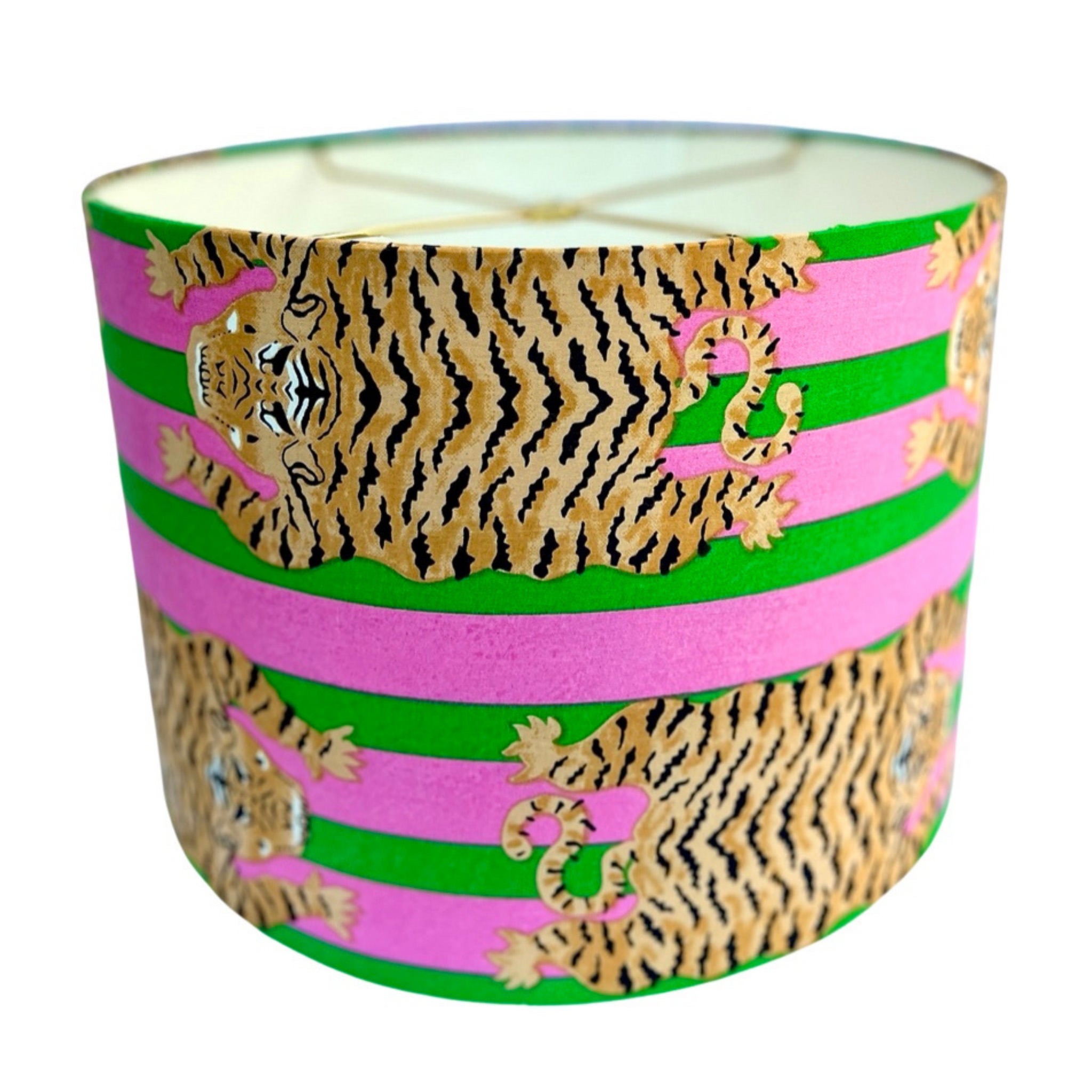 Katherine – Pink / Pink & Green Striped Tiger Drum Lamp Shade
