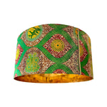 Lauren Pendant | Red Green and Gold African Wax Fabric in Geometric Print Lamp Shade