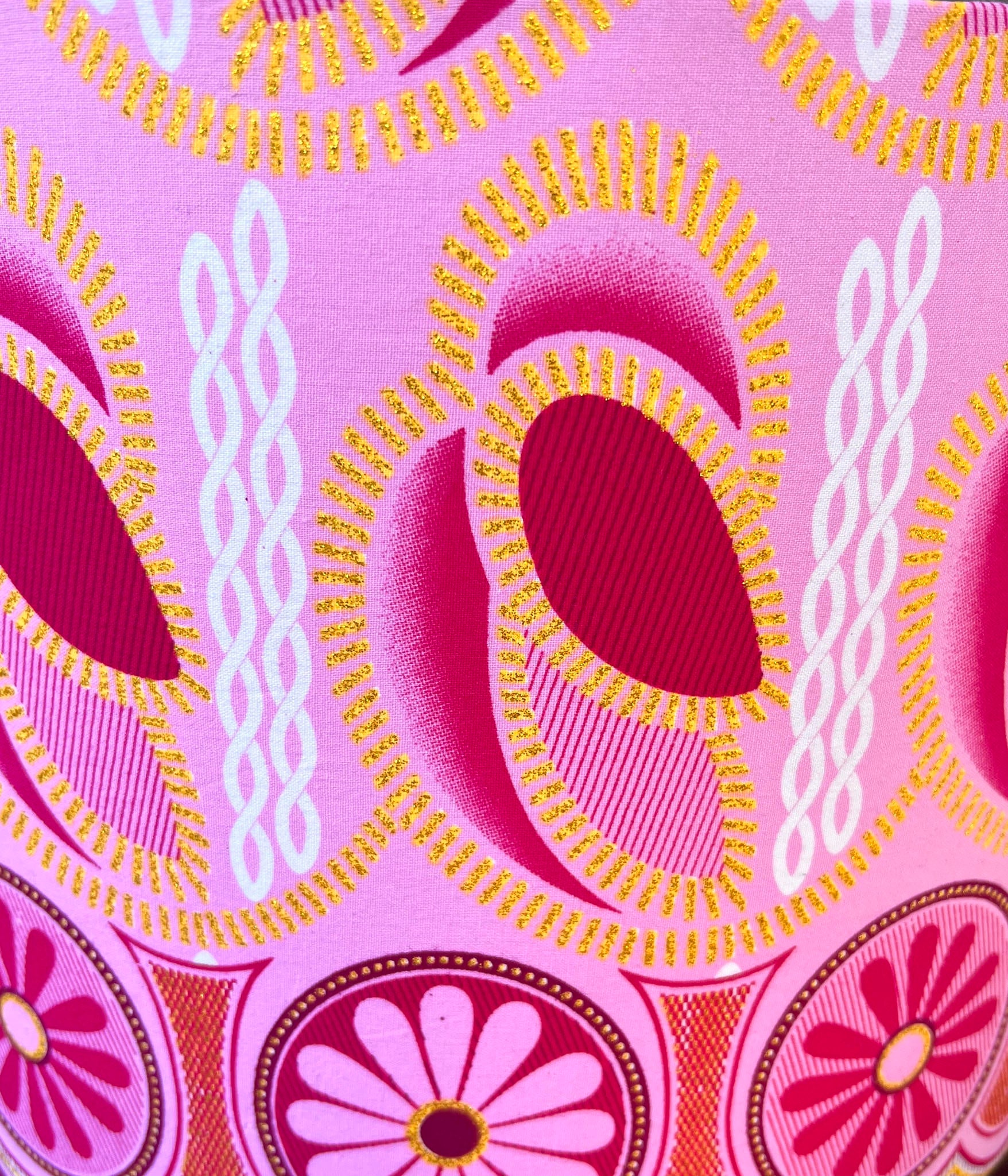 white, pink, hot pink designed fabric