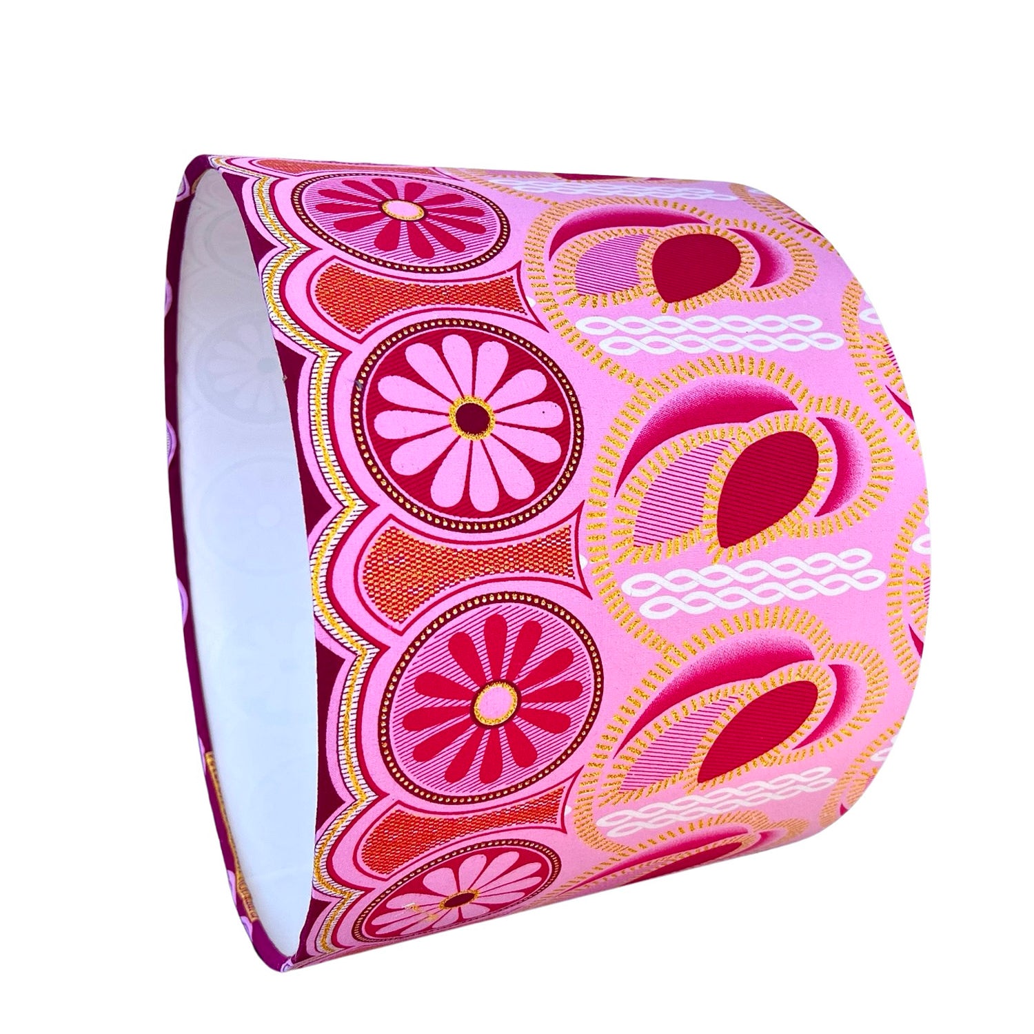 Layla / Pink and Gold Abstract African Wax Cloth Drum Bespoke Lampshade