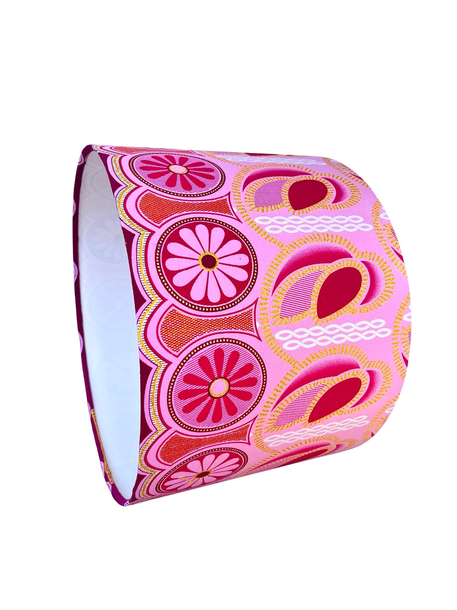 Layla / Pink and Gold Abstract African Wax Cloth Drum Bespoke Lampshade