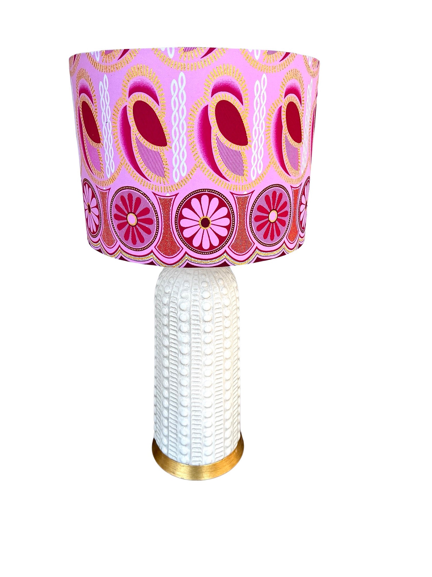 Layla / Pink and Gold Abstract African Wax Cloth Drum Bespoke Lampshade