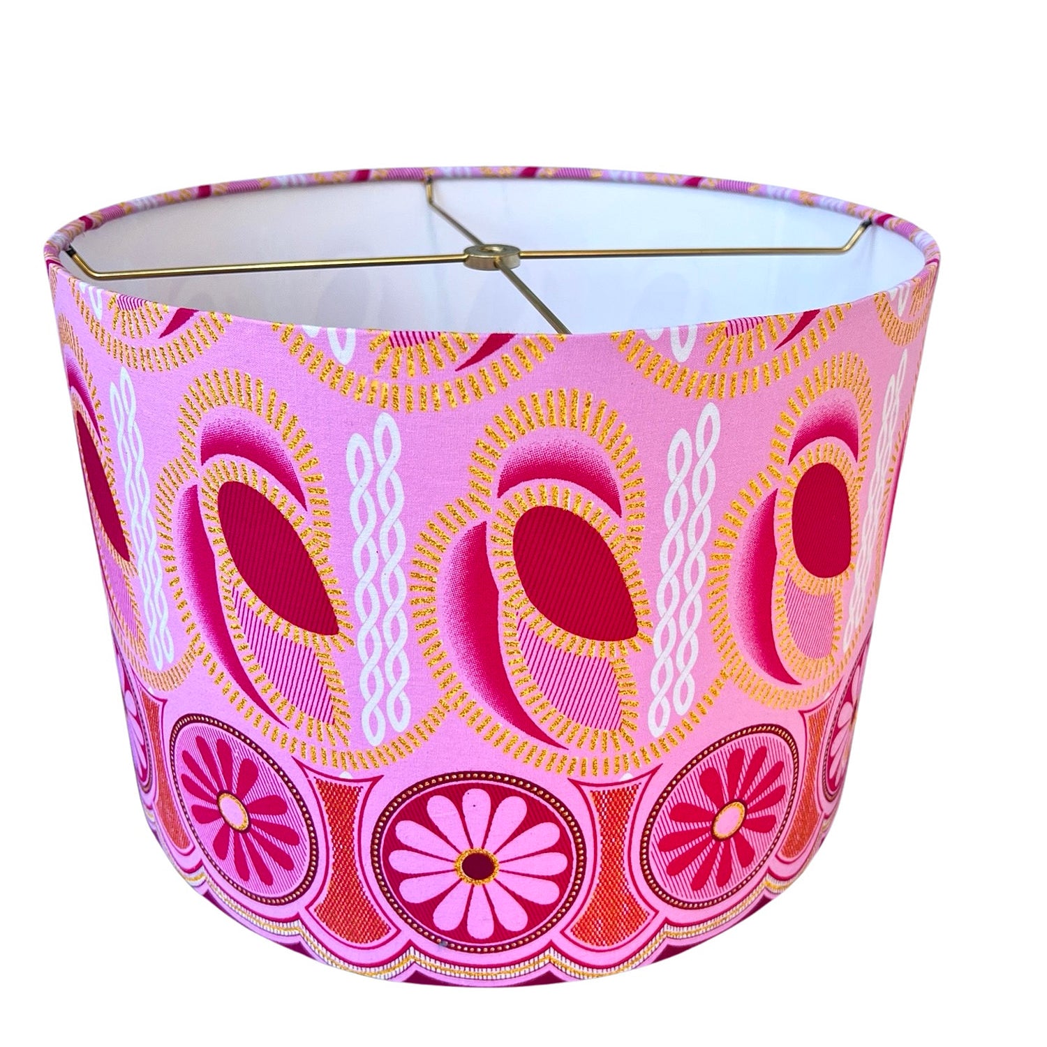 Layla / Pink and Gold Abstract African Wax Cloth Drum Bespoke Lampshade