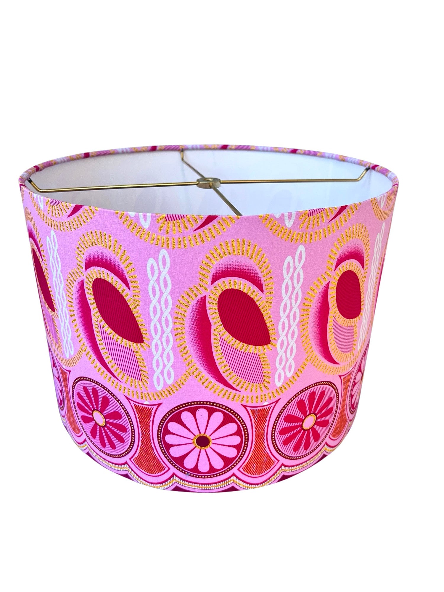 Layla / Pink and Gold Abstract African Wax Cloth Drum Bespoke Lampshade