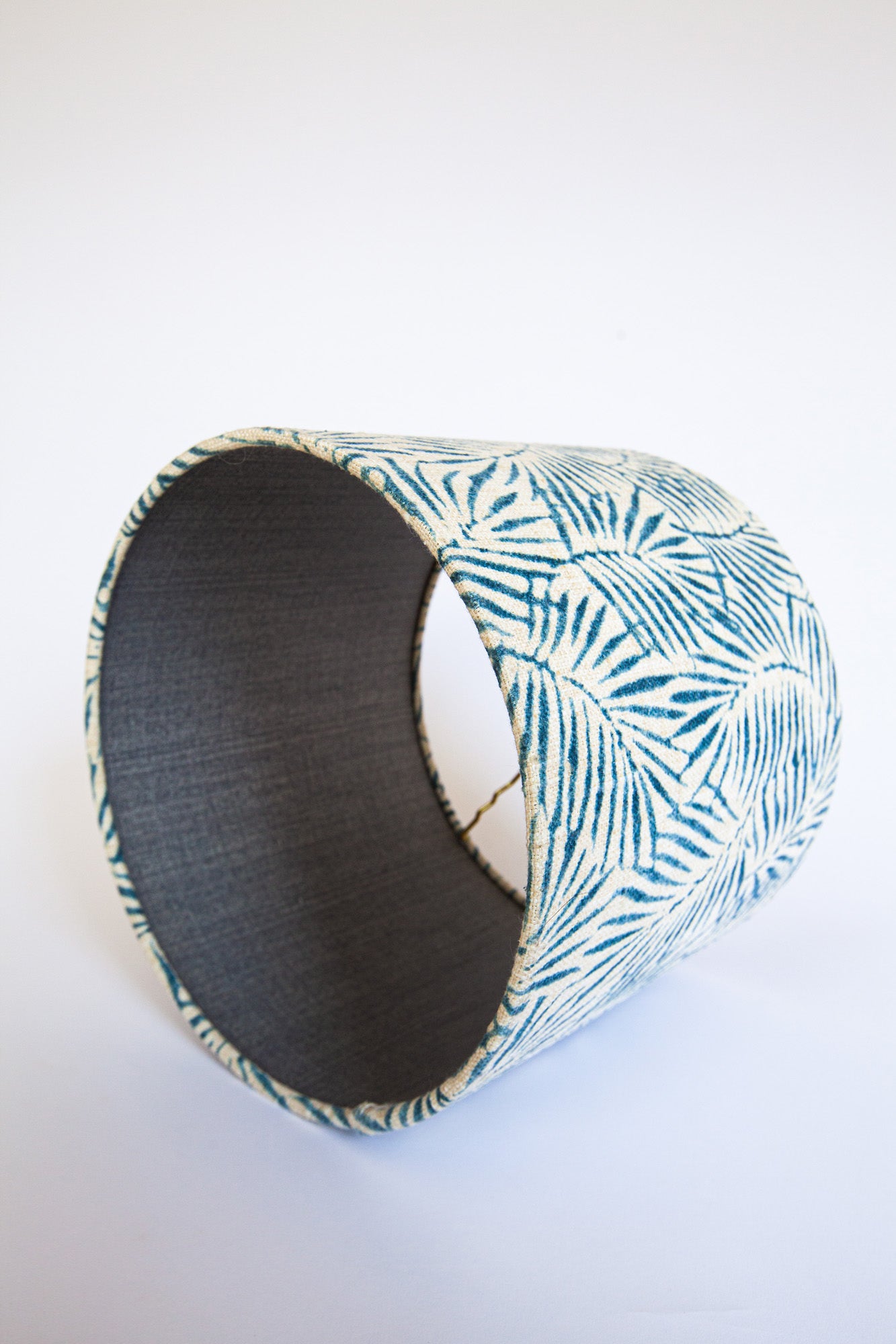 Nancylee - Blue and White Bamboo Linen Drum Lamp Shade