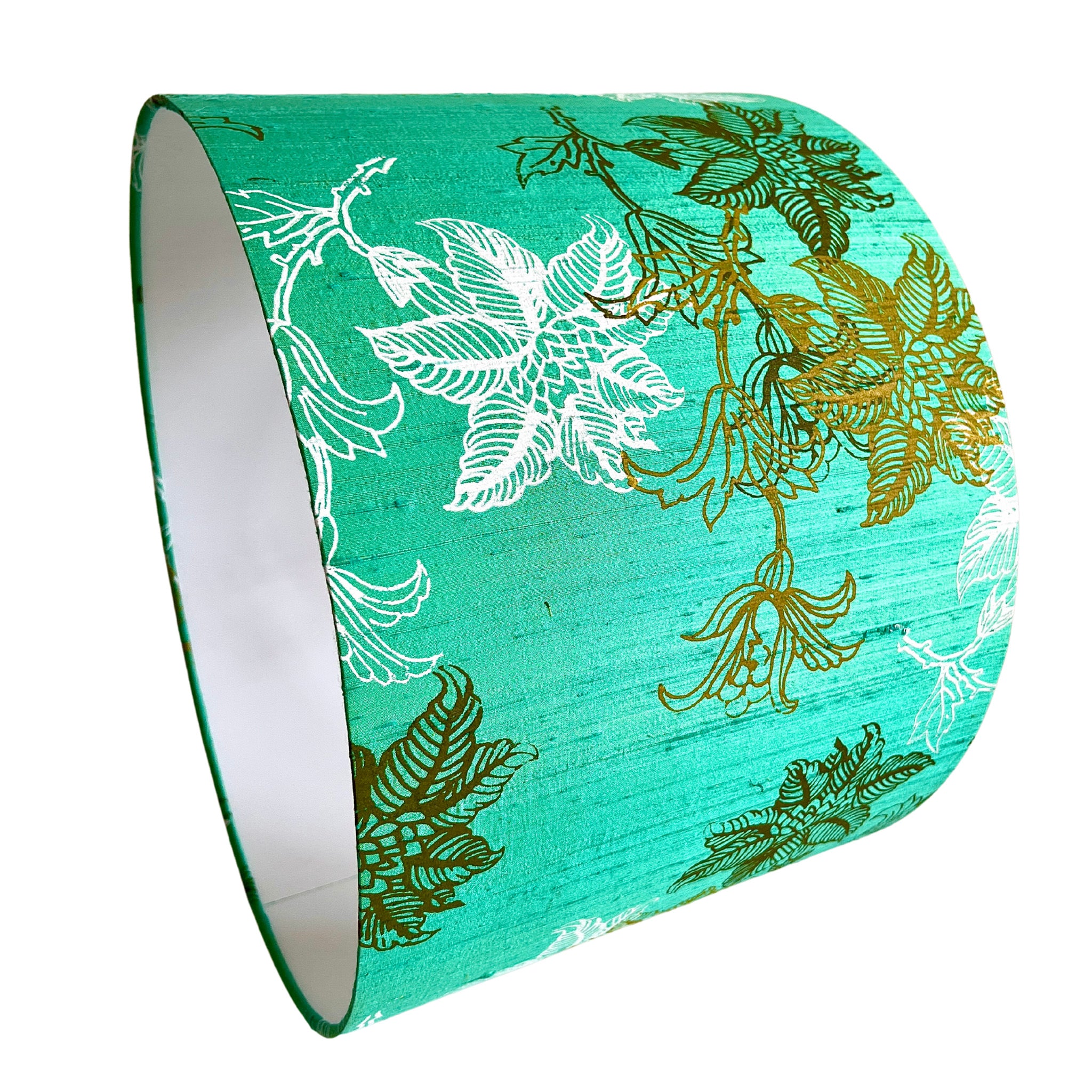 Flower / Iridescent Green Dupioni Silk Drum Lampshade by Paige Hathaway Thorn