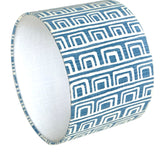 Liddy / Blue and White Geometric Pattern Linen Drum Lampshade