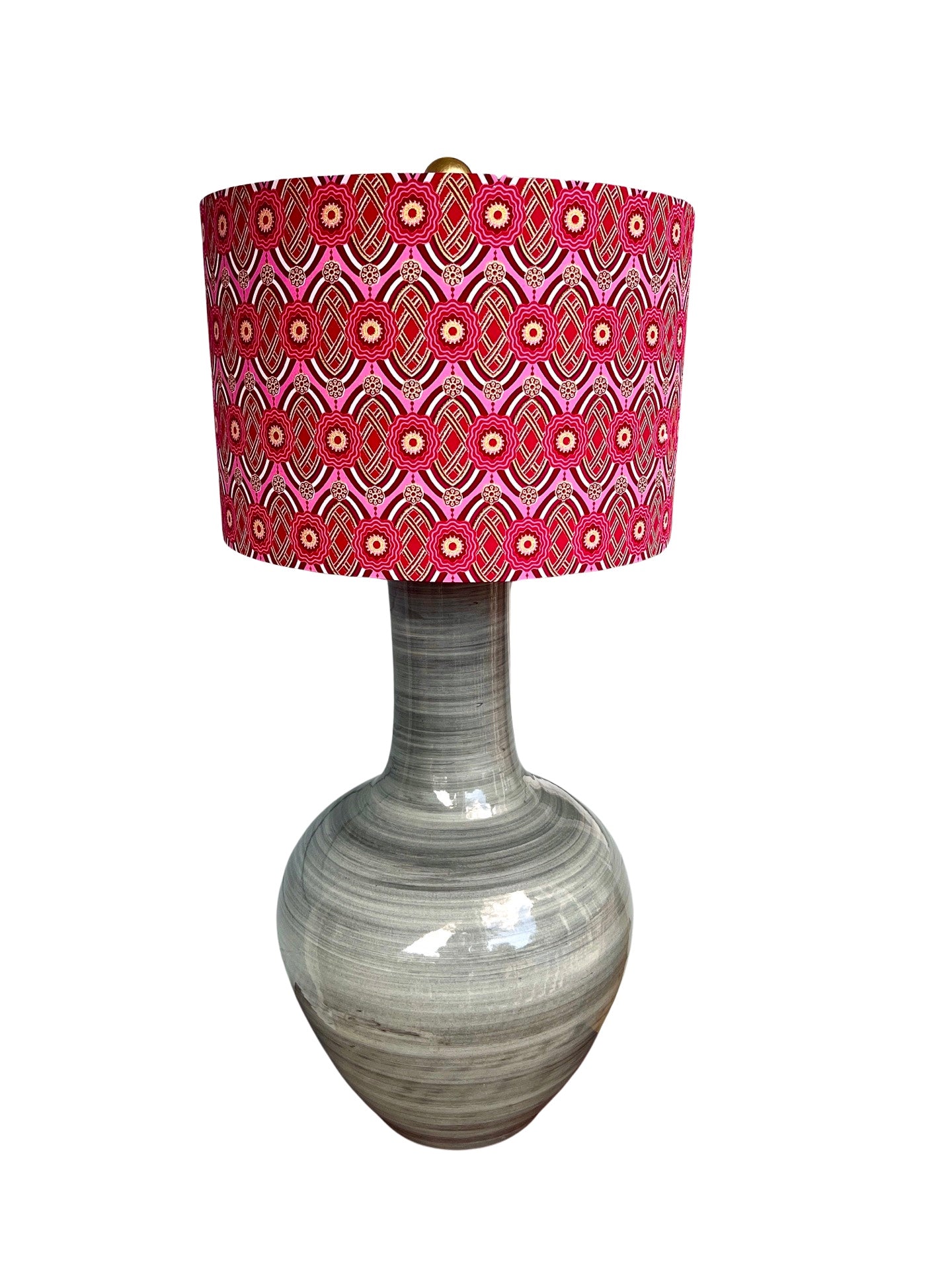 Georgina / Pink and Red Abstract African Wax Print Drum Bespoke Lampshade