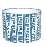 Liddy / Blue and White Geometric Pattern Linen Drum Lampshade