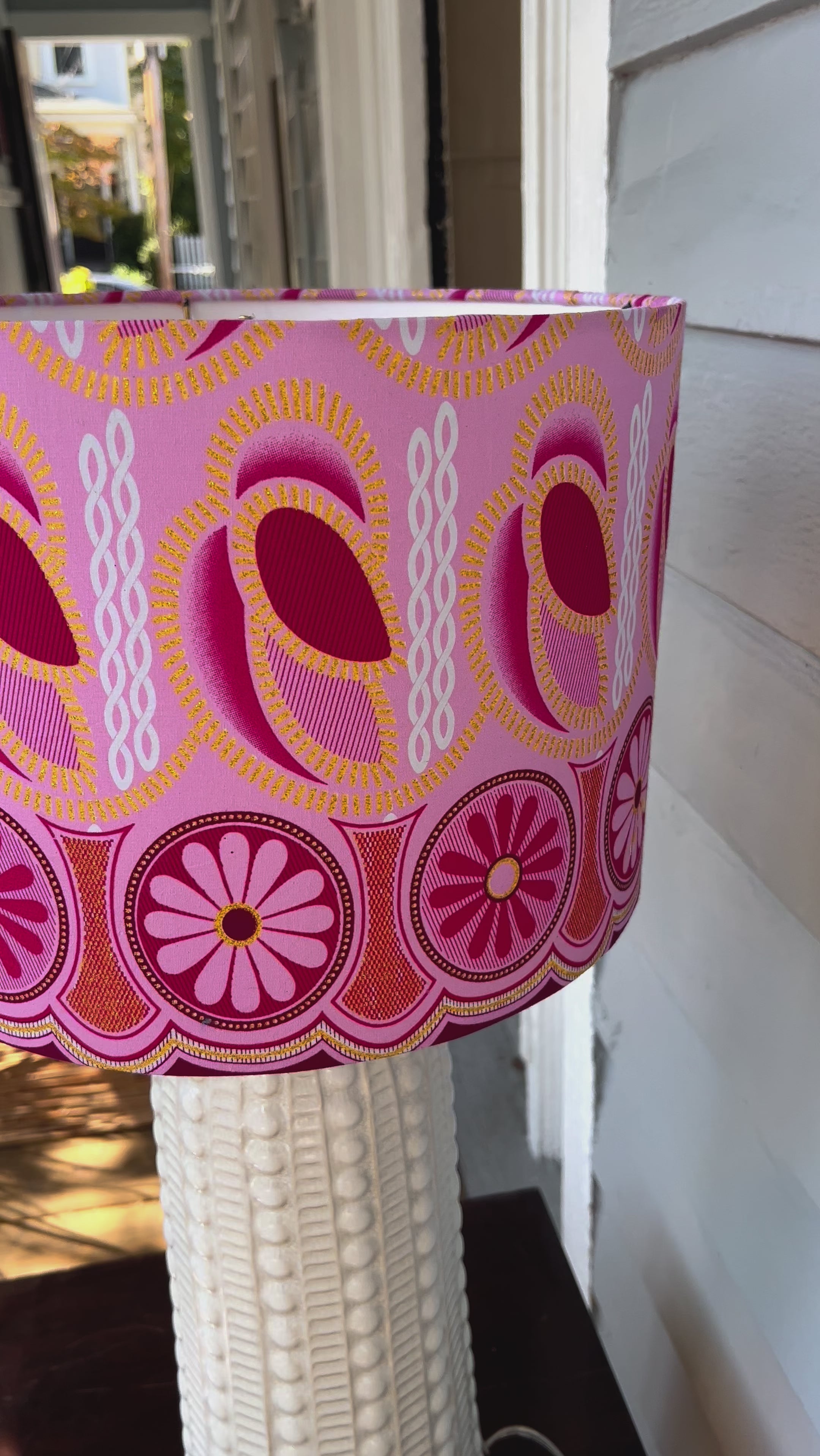 Layla / Pink and Gold Abstract African Wax Cloth Drum Bespoke Lampshade Video