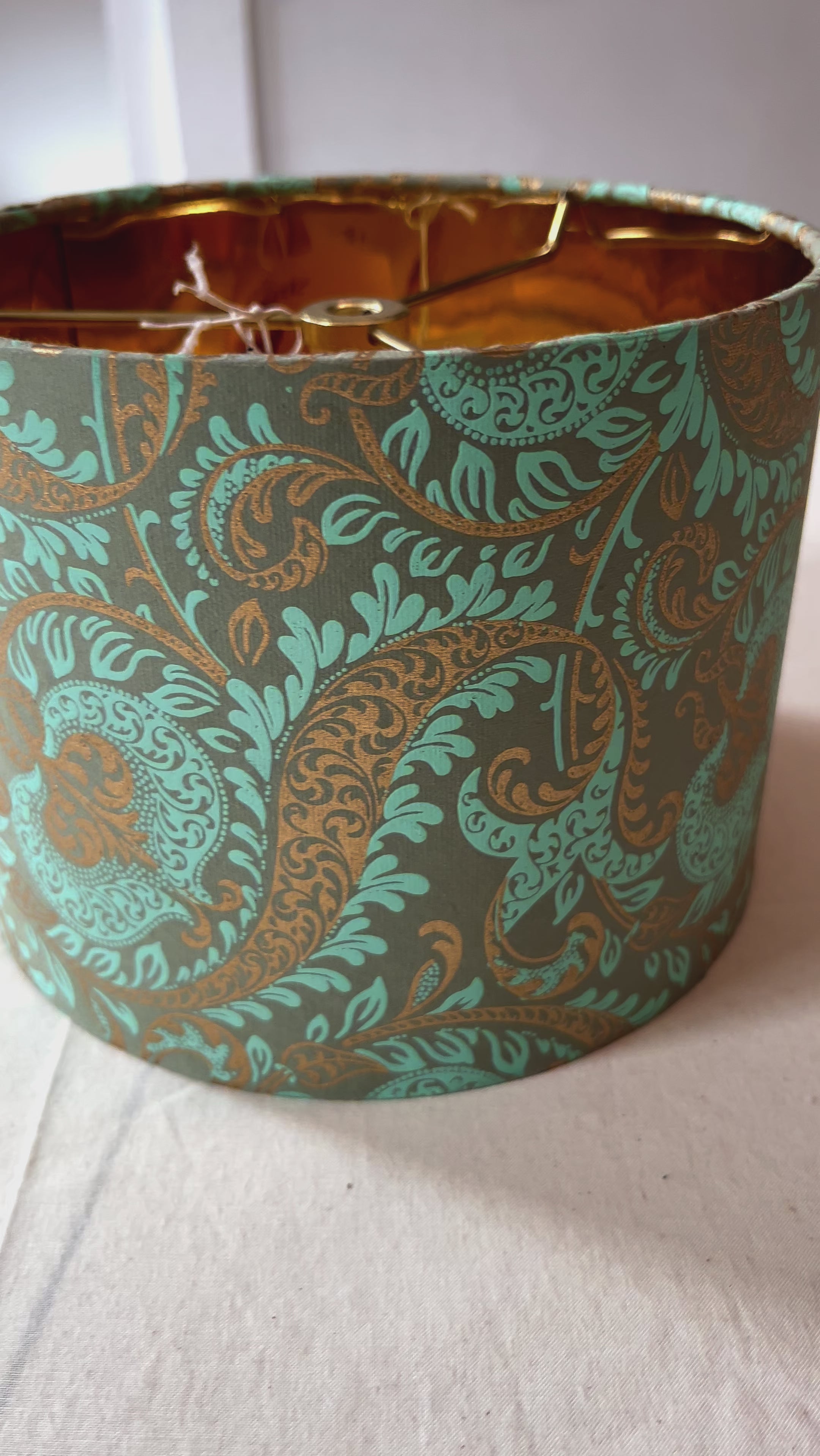 Nora / Gray & Turquoise Paisley Drum Paper Lampshade Video