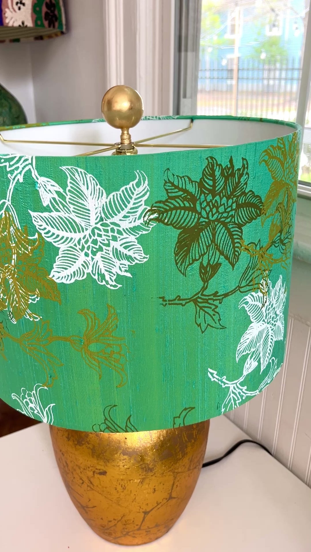 Flower / Iridescent Green Dupioni Silk Drum Lampshade by Paige Hathaway Thorn Video