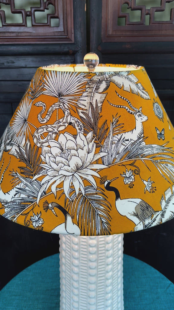 Talitha / Saffron Wildlife Block Print Bespoke Coolie Lampshade Video