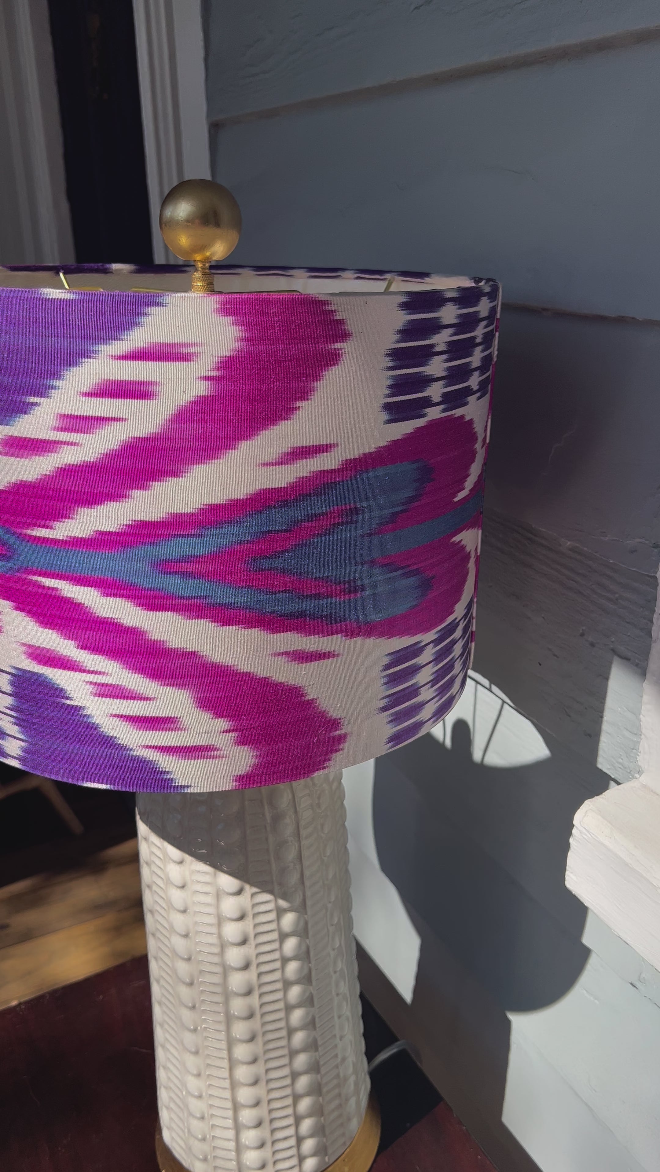 Olivia / Purple Silk Ikat Drum Bespoke Lampshade Video