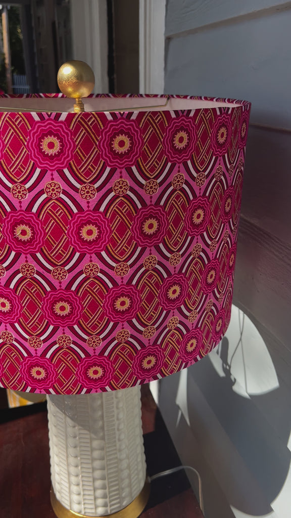 Georgina / Pink and Red Abstract African Wax Print Drum Bespoke Lampshade Video