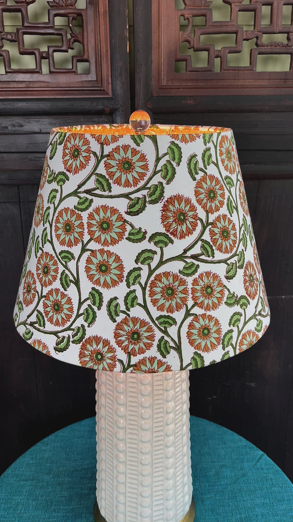 Emmylou / Floral Block Print Empire Lamp Shade w/ Cork Interior Video