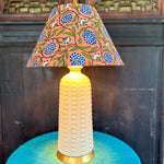 Susu / Floral Peach Block Print Empire Lampshade w/Mirrored Gold Interior