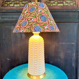 Susu / Floral Peach Block Print Empire Lampshade w/Mirrored Gold Interior