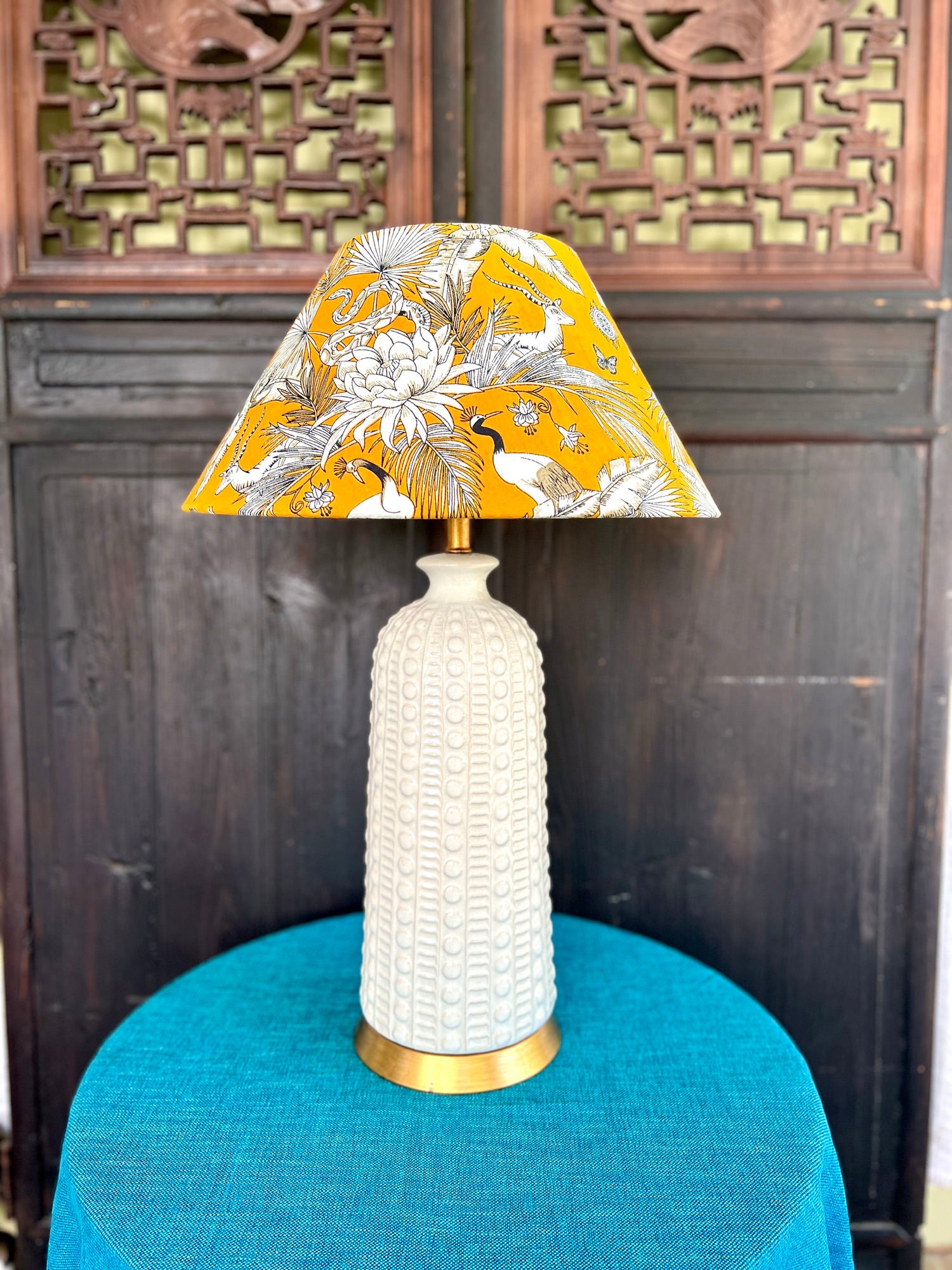 Talitha / Saffron Wildlife Block Print Bespoke Coolie Lamp Shade